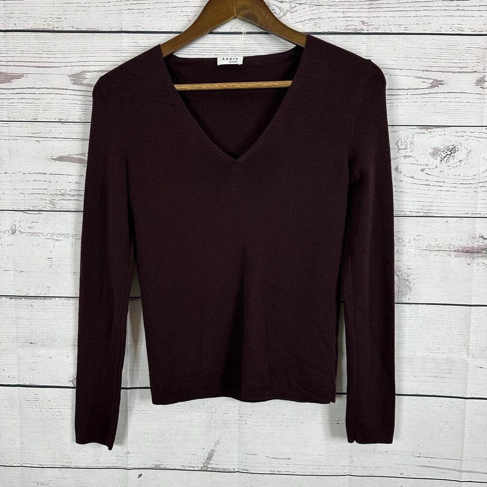 Akris Punto Sweater Womens 8 Burgundy Wool Minimalist Capsule Preppy Stretch